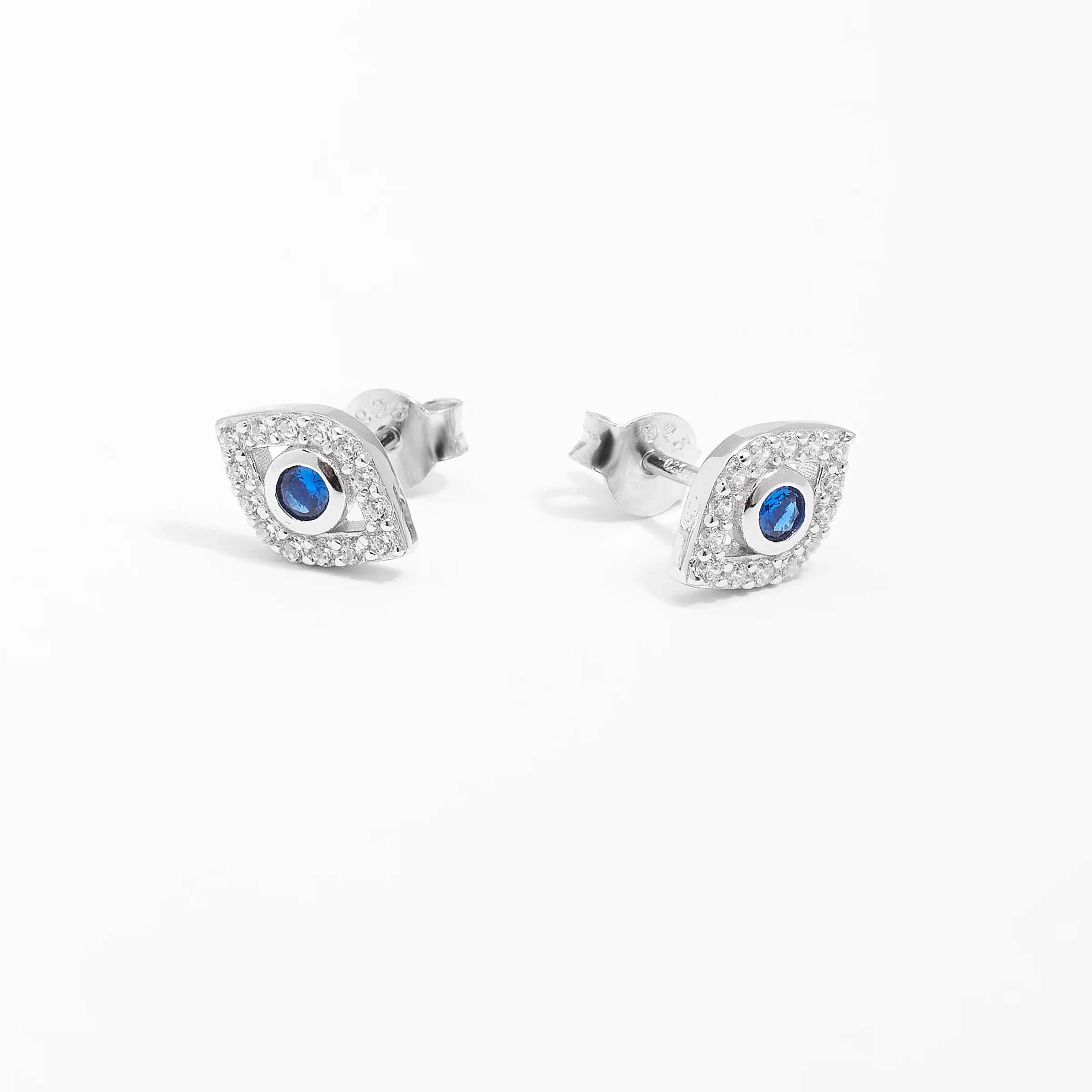 Sterling Silver Zirconia Evil Eye Stud Earrings