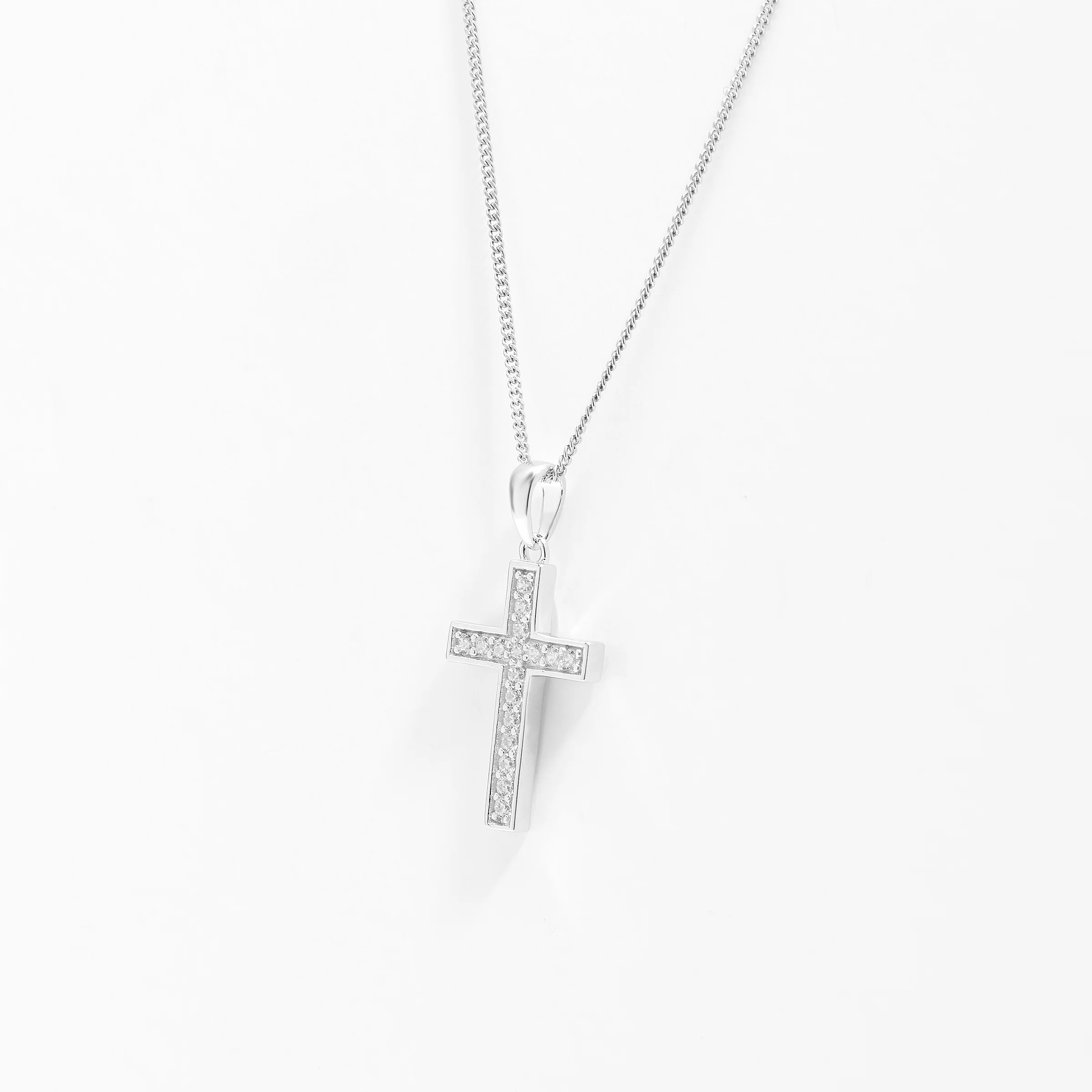Sterling Silver Zirconia Grain Set Cross Pendant