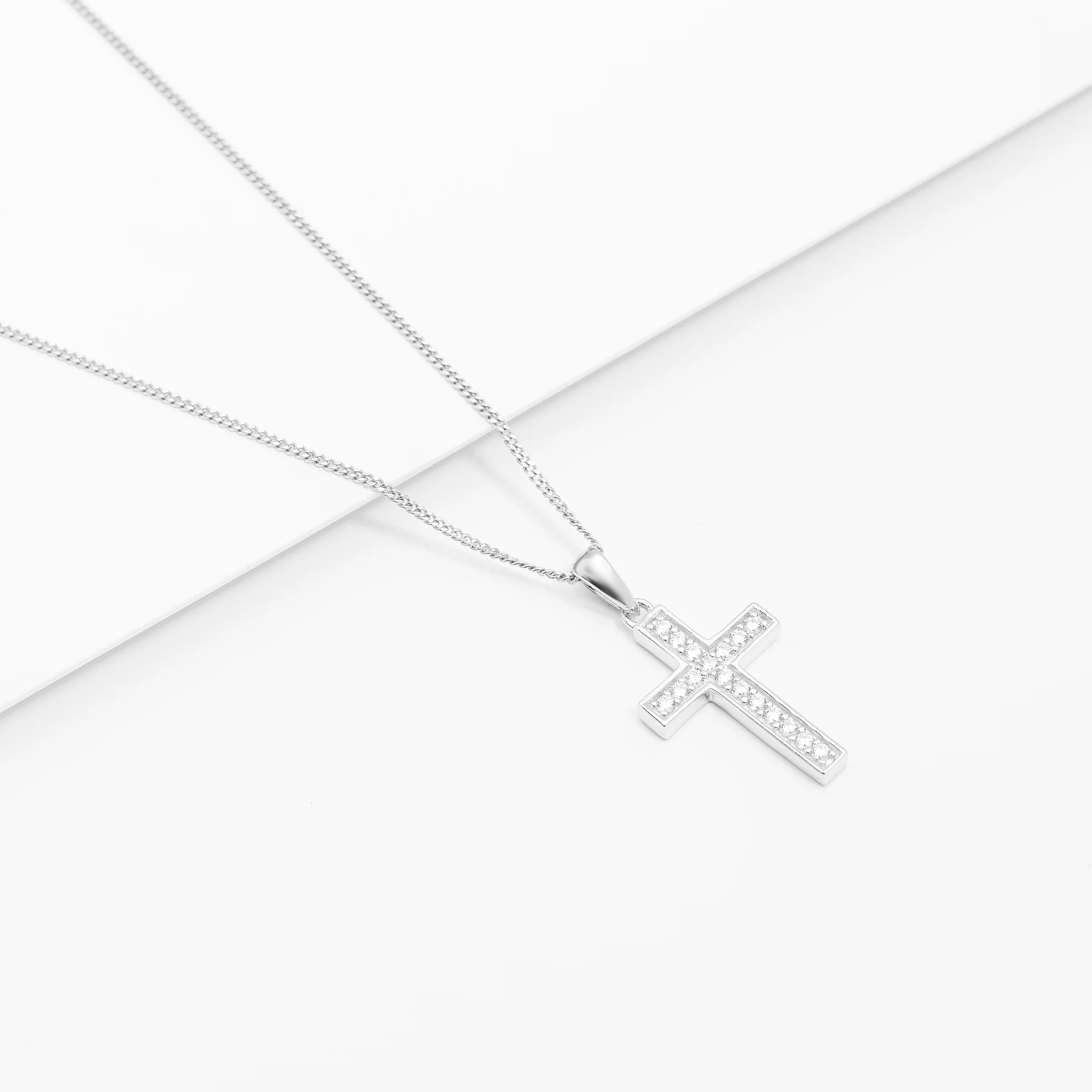 Sterling Silver Zirconia Grain Set Cross Pendant - Image 2
