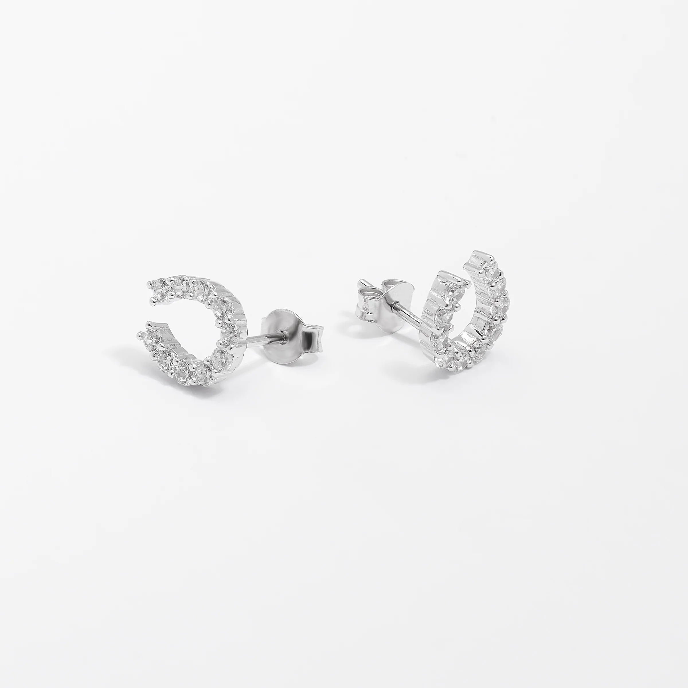 Sterling Silver Zirconia Horseshoe Stud Earrings