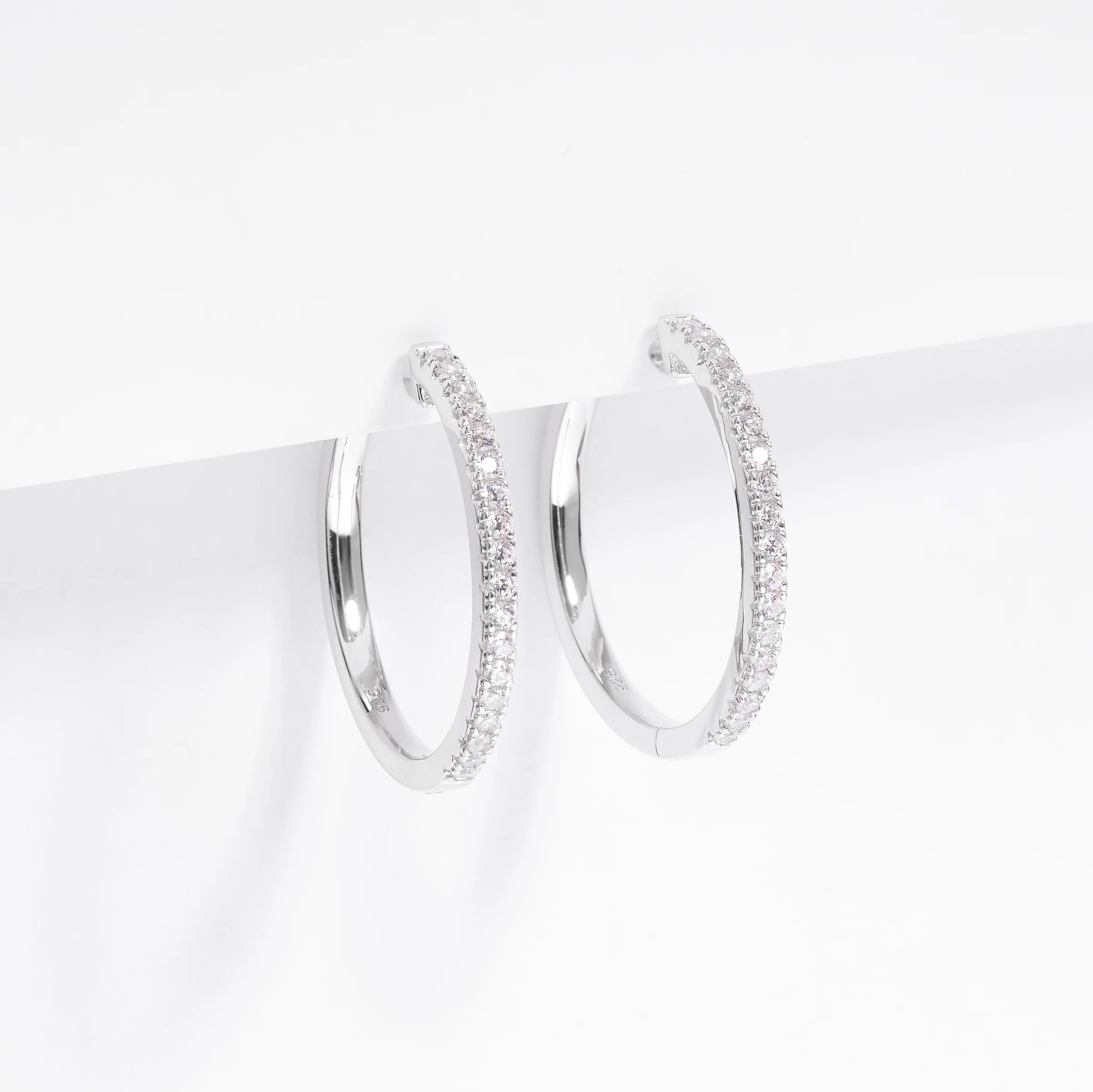 Sterling Silver Zirconia Huggies Earrings 25mm - Image 2