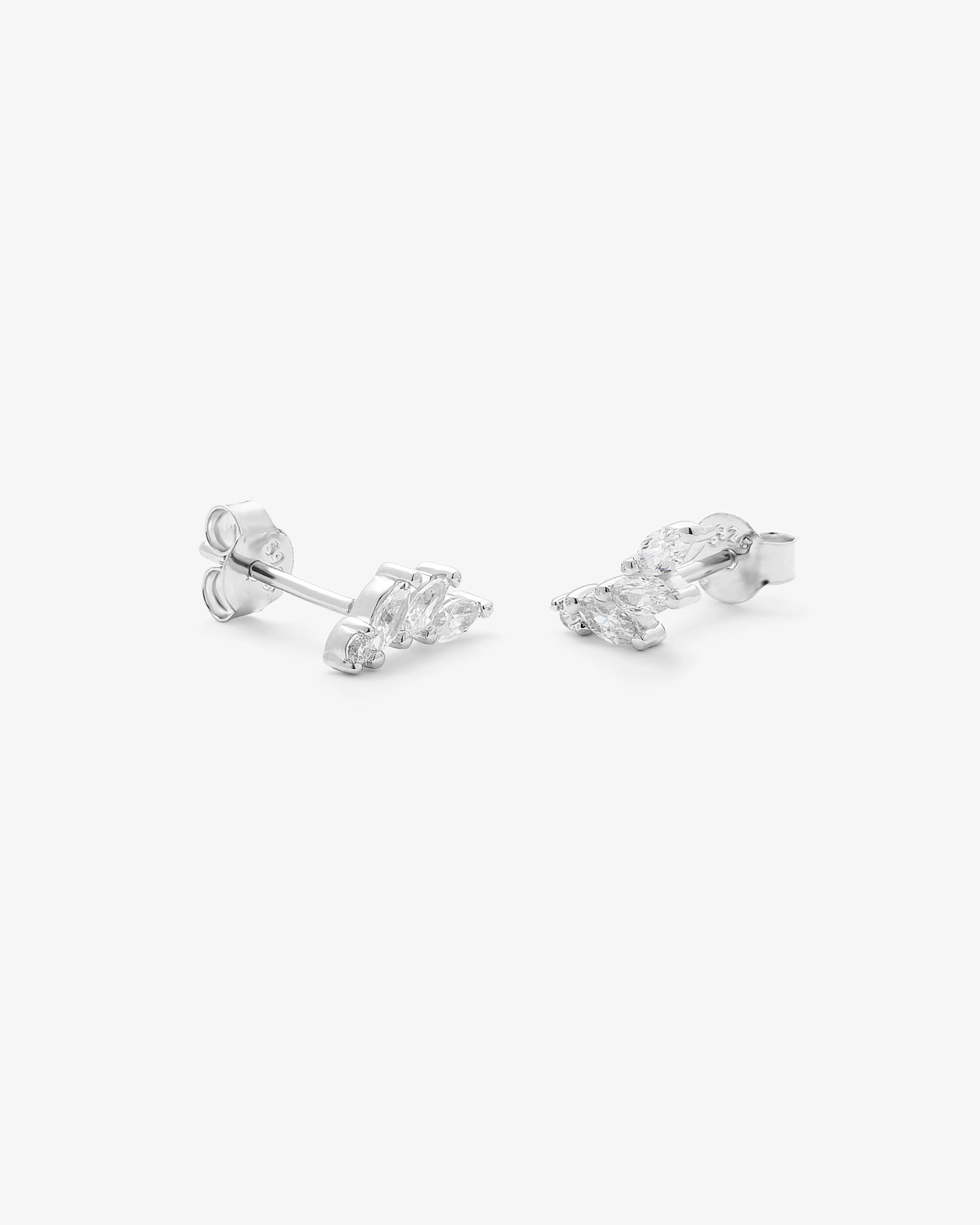 Petite Silver Marquise And Brilliant Climber Stud Earrings - Image 3