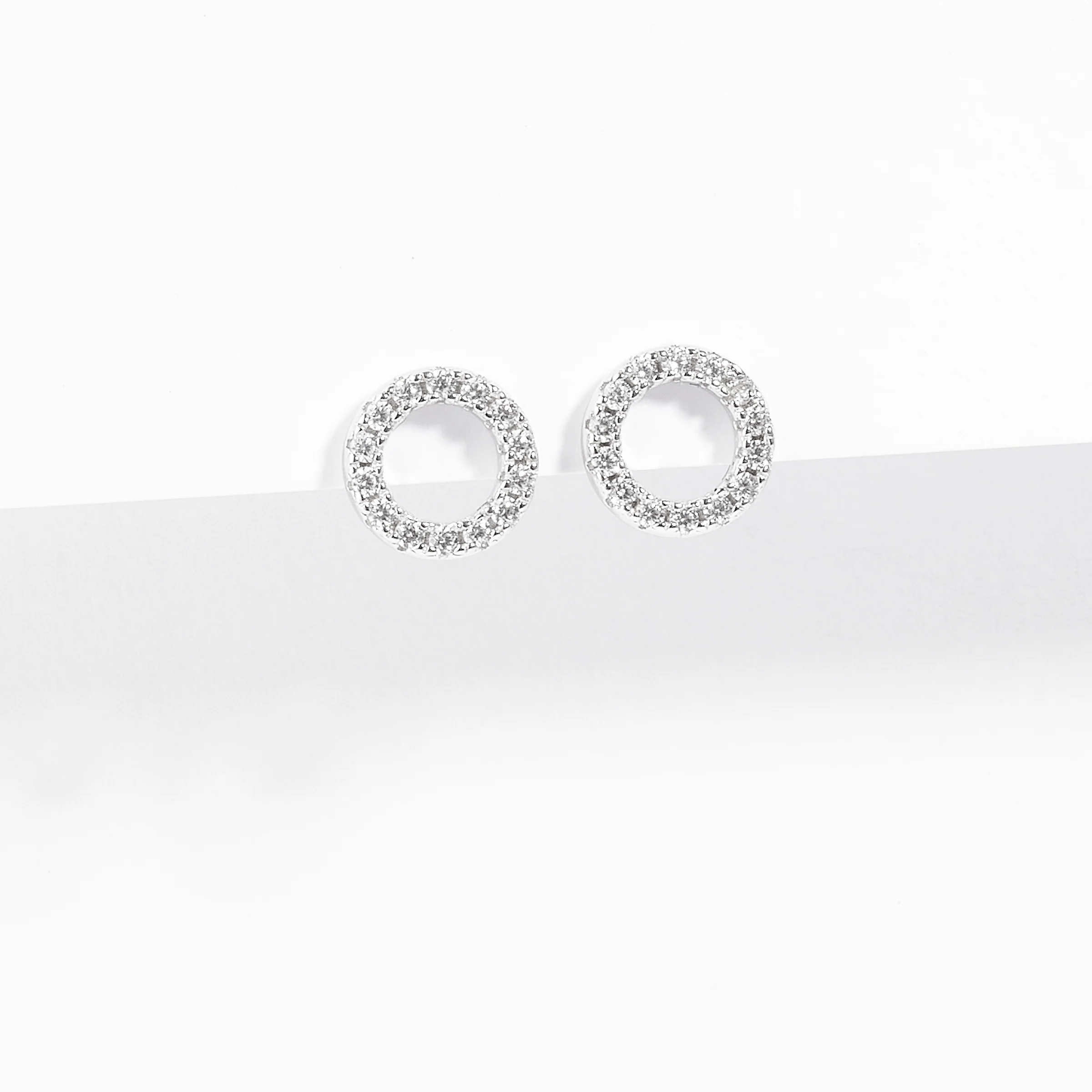 Sterling Silver Zirconia Open Circle Stud Earrings 8mm