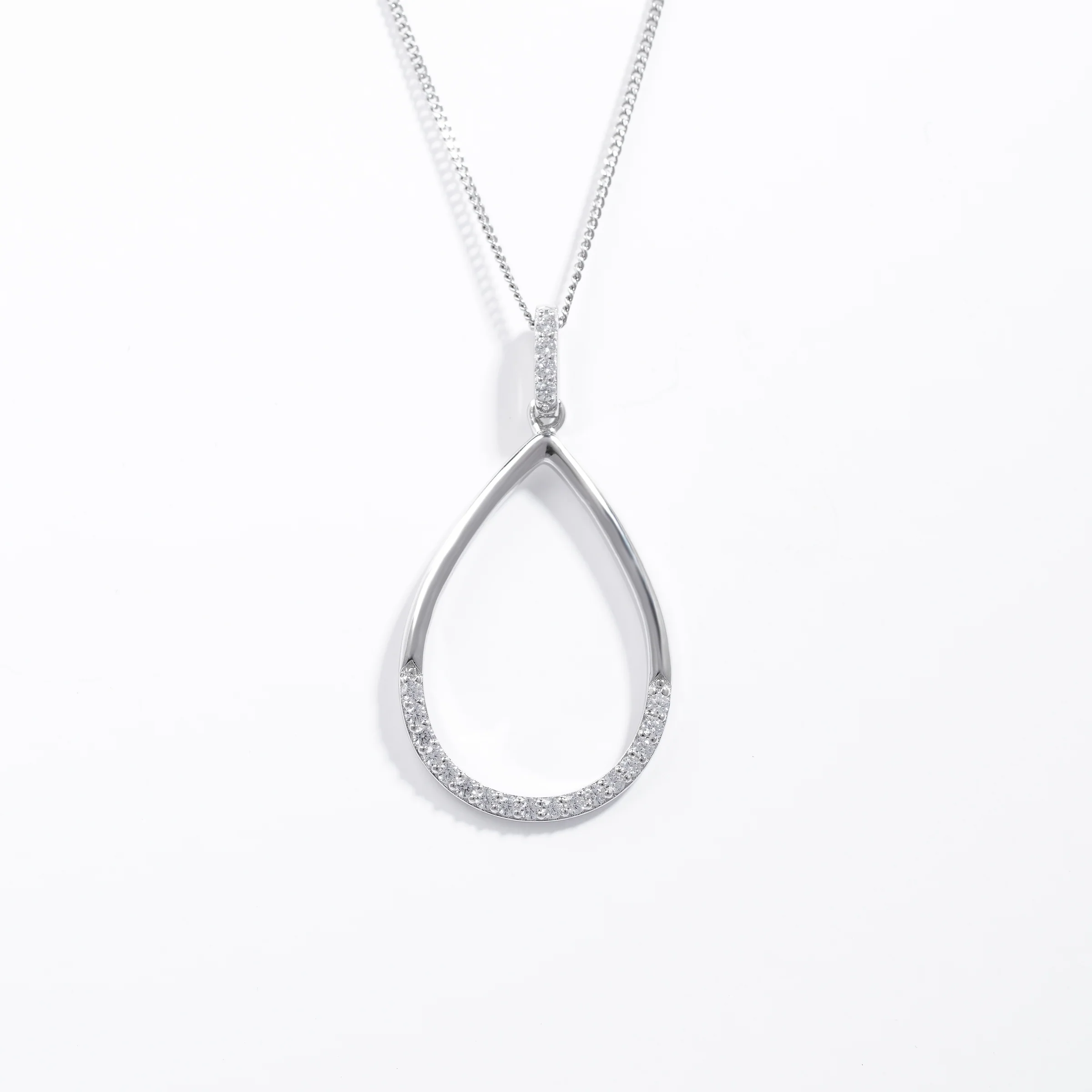 Sterling Silver Zirconia Open Teardrop Pendant