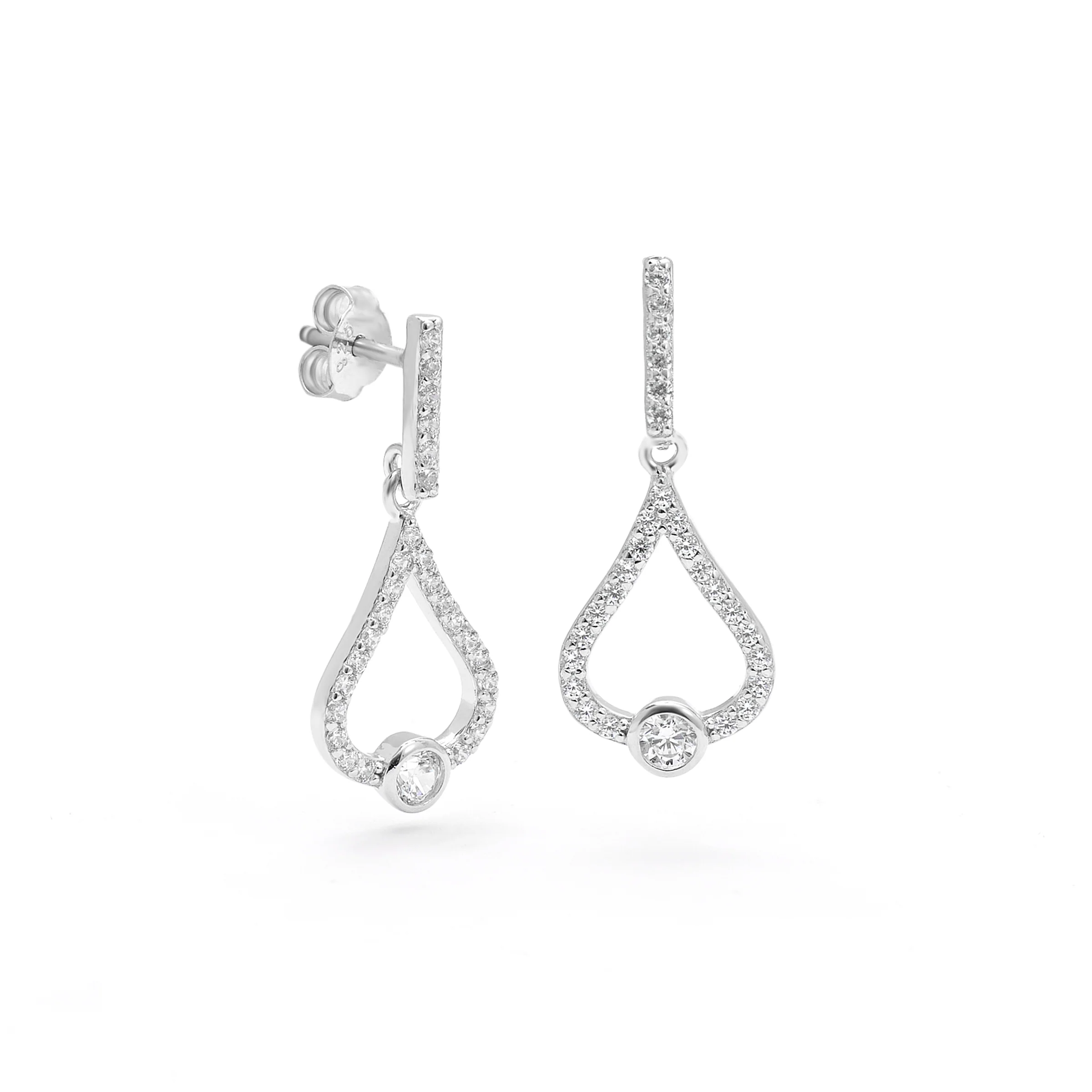 Sterling Silver Zirconia Open Teardrop Stud Earrings - Image 2