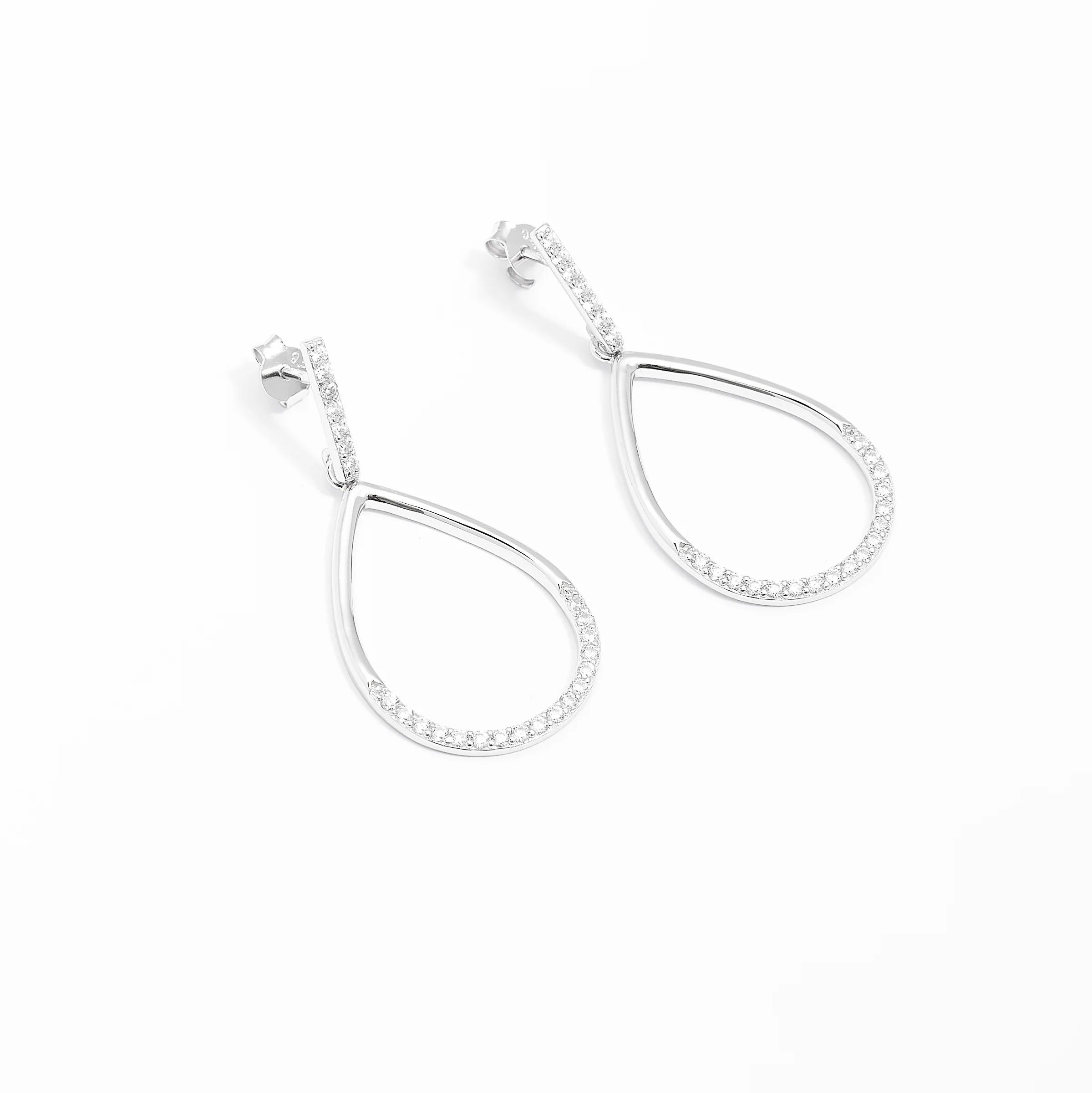 Sterling Silver Zirconia Open Teardrop Stud Earrings