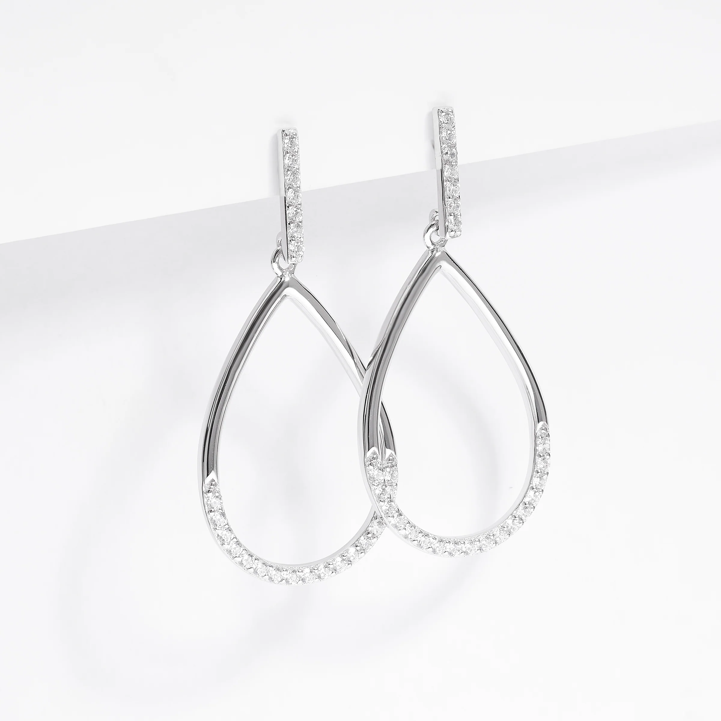 Sterling Silver Zirconia Open Teardrop Stud Earrings - Image 2