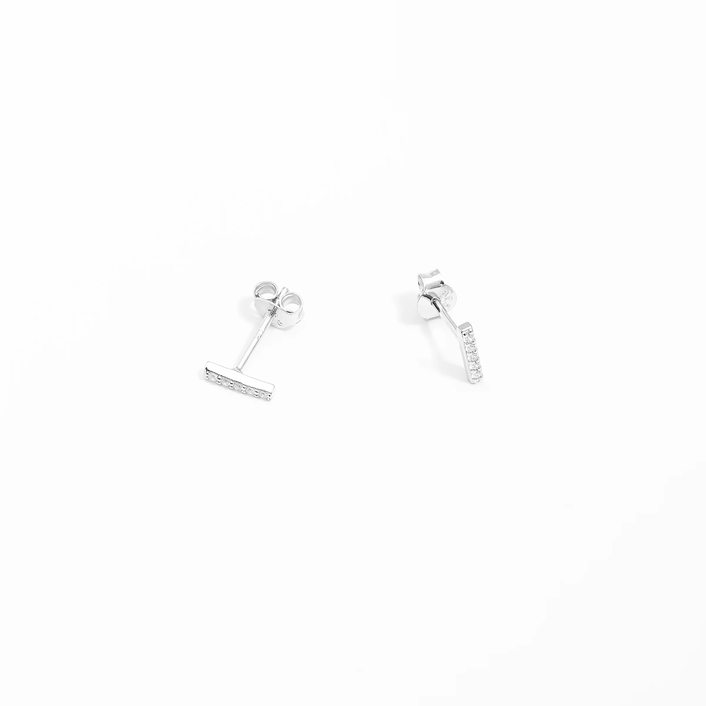 Sterling Silver Zirconia Petite Bar Stud Earrings