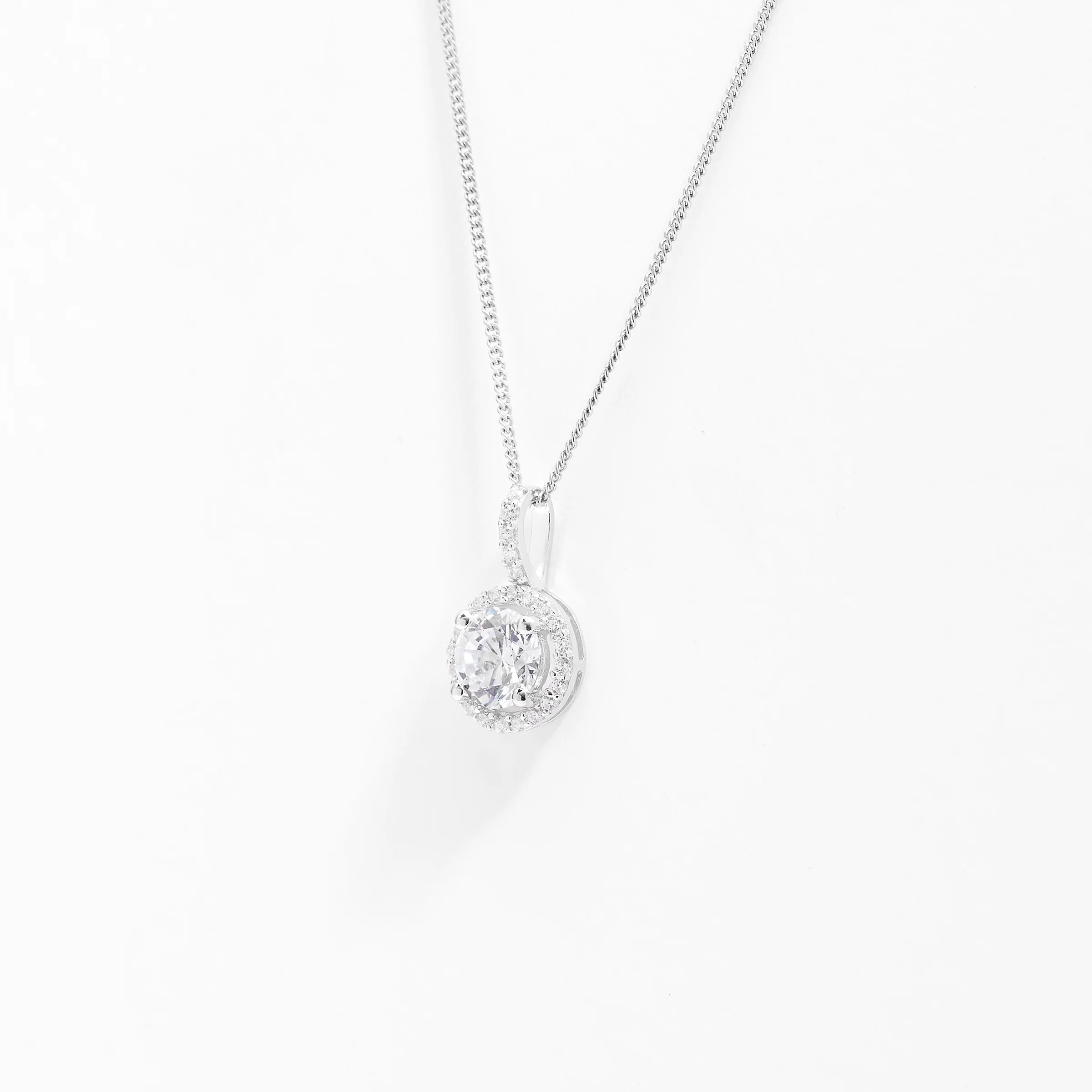 Sterling Silver Zirconia Round Brilliant Solitaire With Halo Pendant